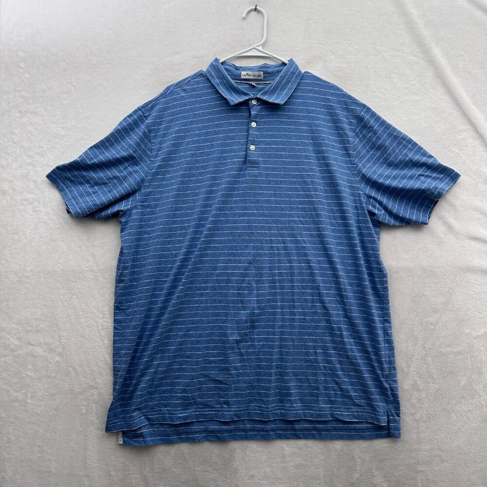 Peter Millar Polo Shirt Men 2XL Blue Striped Crown Soft Wickford Silk Blend Golf